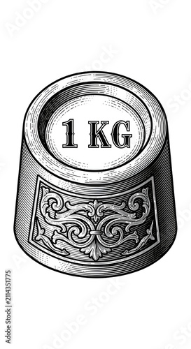 Vintage 1 KG Weight Isolated on Transparent Background Retro Engraving Style