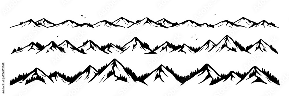 Fototapeta premium Mountains Illustrated in a Minimalist Monochromatic Style with Varying Peaks and Textures Featuring Illustration, Texture, Nature