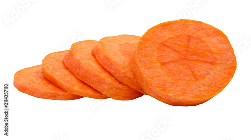 Orange carrot slices round cut, fresh vegetable pieces
