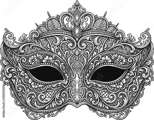 Foto Elegant black masquerade mask vector illustration featuring intricate baroque la