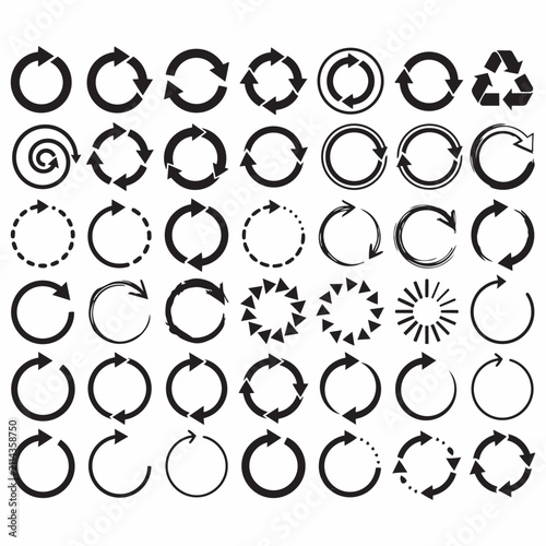 Collection of various circular reload refresh and cycle arrow icons with rotation circular progress business elements interface direction collection graphics