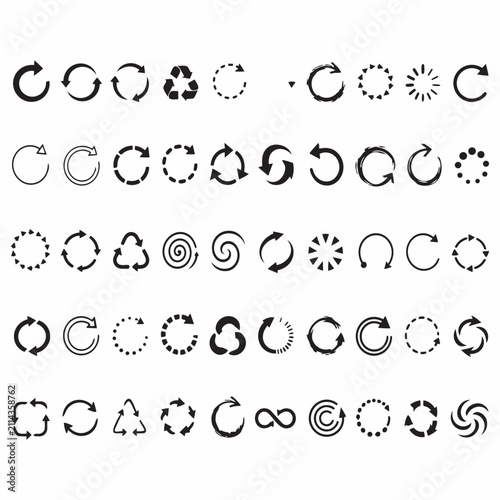 Set of various refresh reload and circular process arrow icons circular rotation interface graphics arrowhead isolated elements indicators direction spinning