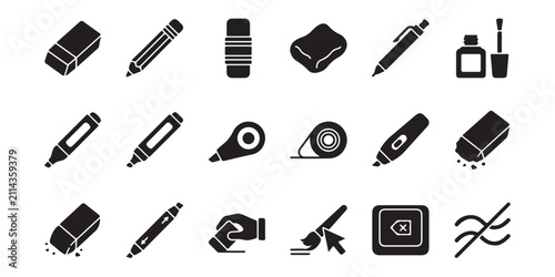 Bild auf Leinwand Erasing and writing correction tool icons collection with correction stationery