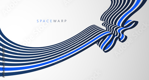 Lines in perspective look like bent ribbon graphic design, vector abstract background with curved stripes in distorted perspective, futuristic surreal op art.