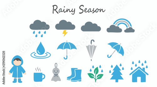 Tableau sur toile Rainy season concept vector illustration with various weather icons