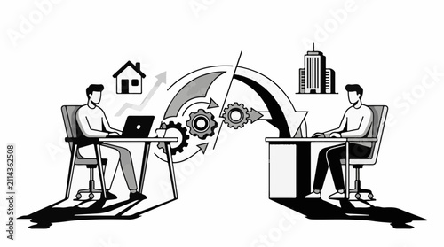 Remote workers connect via digital gears one at home one in office