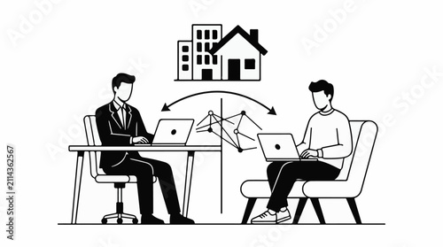 Remote workers exchange information through a network connection