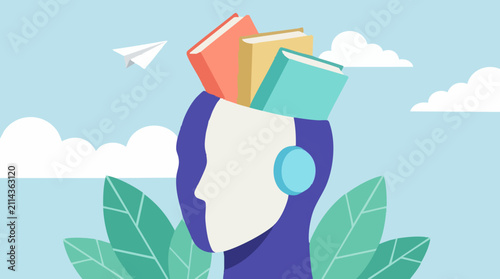Принти на полотні Digital illustration of open mind with books, education and ideas concept