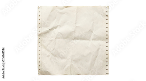Old crumpled computer paper sheet isolated on transparent background