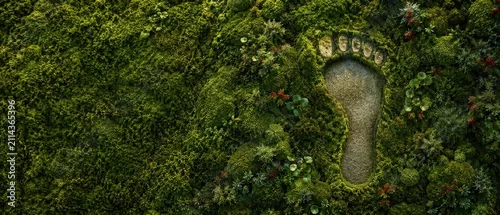 Panel kuchenny z motywem Footprint in lush moss aerial overhead nature texture