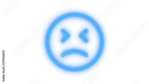 Canvastavla Colorful neon icon of a frustrated sad face emoji with squinting eyes and frowni