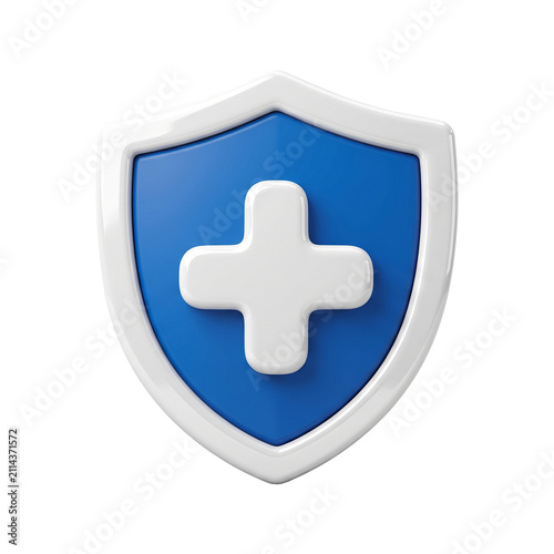 3D Medical Shield Icon with Medical Cross Symbol Isolated on White Background