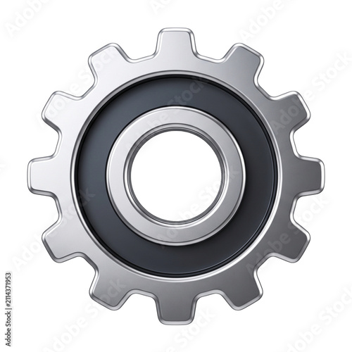 3D Metallic Gear Settings Icon Isolated on White Background