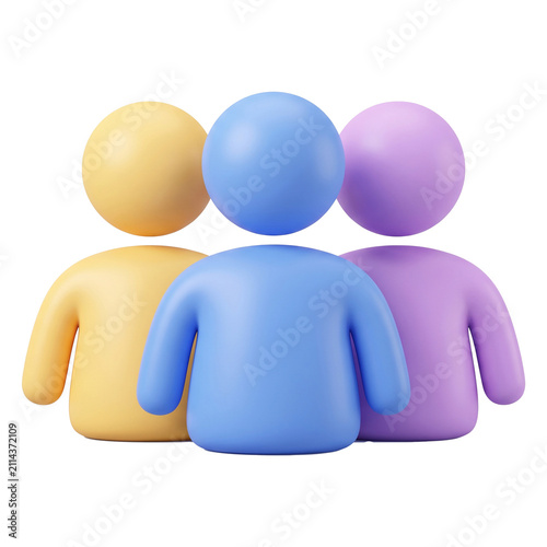 3D group icon team user avatar colorful people community symbol group of users audience social connection isolated on white background vector