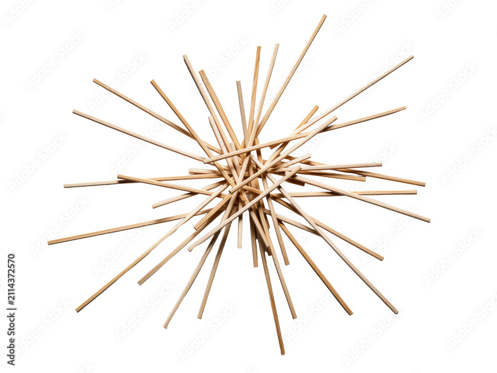Fototapeta premium Wooden sticks forming abstract radial chaotic structure, isolated on transparent background