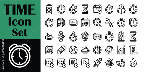 Tableau sur toile Time Line Icon Set, Clock, Stopwatch, Calendar, Hourglass, Alarm, Timer, Schedul