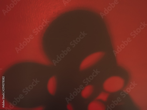 Abstract moody background featuring organic plant shadows cast on a textured vibrant red wall. Ideal for contemporary art overlays, minimalist cosmetic branding, and bold graphic design backdrops.