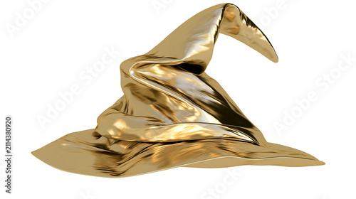 Canvas Print Golden wizard hat with flowing fabric and pointed tip