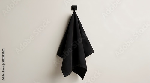 Simple Black Towel Hanging on a Wall Hook.