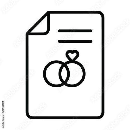 Wedding marriage certificate document with rings icon isolated on transparent background for legal and romantic ceremony planning graphics