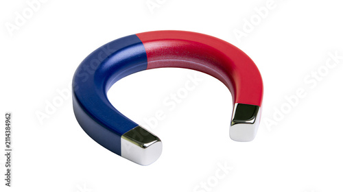 Fotografie Horseshoe magnet with red and blue poles and silver tips