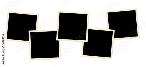 Template collage with five frame photos. Moodboard pictures album grid for scrapbooking. Vintage style mood board layout. Isolated on white background. Copy space for your text and photo