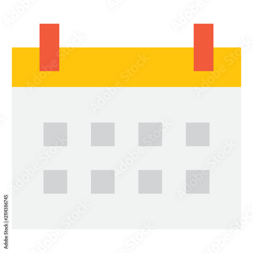 A flat design illustration of a calendar icon featuring a yellow header and grid layout. Ideal for digital applications and scheduling tools.