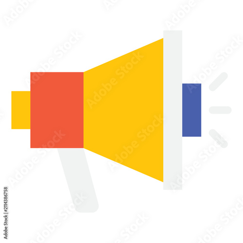 A flat design megaphone in vibrant colors, ideal for marketing and communication themes. Perfect for digital and print media.