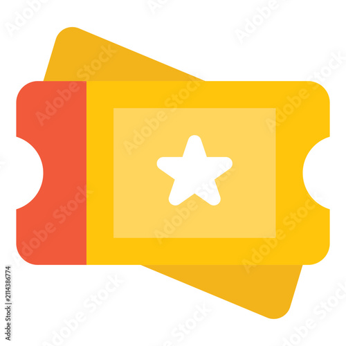 A flat style illustration of a colorful ticket featuring a star symbol, suitable for event promotions and entertainment applications.