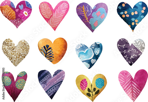 set of colorful hearts