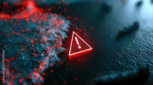 Red network connection alert symbol over abstract digital landscape