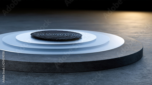 Fingerprint protection concept on layered circle platform, digital identity security