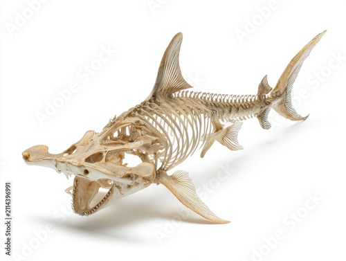 Hammerhead Shark Skeleton Isolated On White Background Showing Detailed Anatomy And Bone Structure
