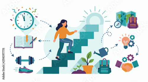 Person climbing stairs representing personal growth learning fitness and ideas