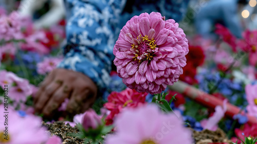 Pink flower garden hand bloom flower plant soil pollinator garden volunteer restoration native nature outdoor spring blossom petal closeup floral