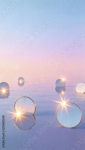 Obraz na płótnie mirrored spheres reflecting sunset sky
