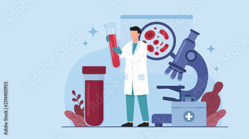 Obraz na płótnie Medical professional analyzing blood samples with microscope in laboratory setti
