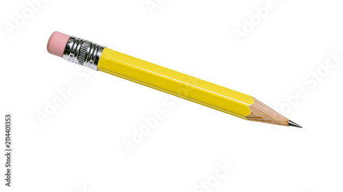 Fotografie Yellow wooden pencil with pink eraser and metal ferrule