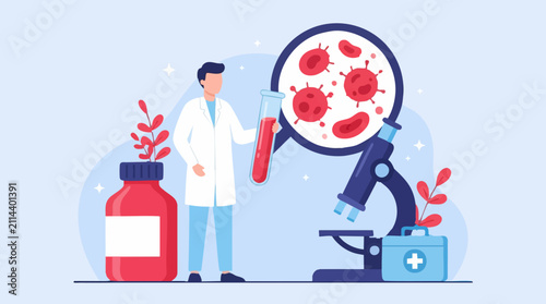 Canvas Print Scientist conducting medical research, analyzing blood sample for viruses