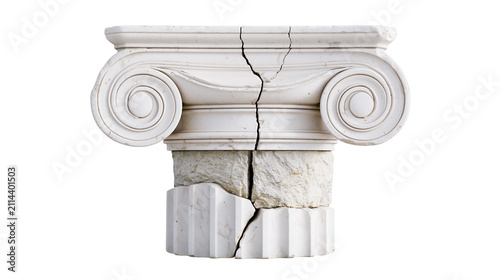 Obraz na plátně Cracked white Ionic column capital and broken stone base