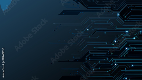Quadro su tela Circuit board pattern with glowing nodes features a dark blue gradient backgroun