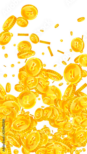 Thai baht coins falling. Gold scattered THB