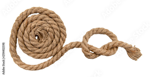 Jute. Twisted linen rope on a white background. Rope isolate