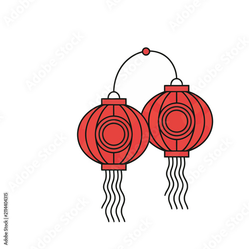 Two red Chinese lanterns hanging together