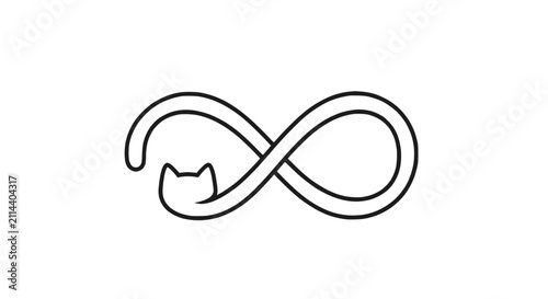 Minimalist black and white cat infinity loop line art illustration