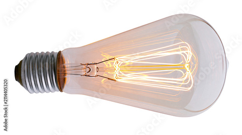 Принти на полотні Edison light bulb with glowing filament and metal screw base