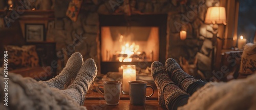 Cozy evening by the warm fireplace.