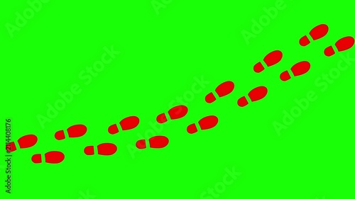 Human shoes Footstep walking on green background. footprints shoes, shoe prints marks feet animation. Step footprints path isolated. 4K Resolution.