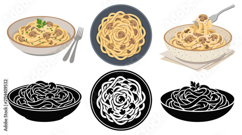 Bild auf Leinwand Professional Vector Collection Featuring Creamy Mushroom Fettuccine Pasta Servin