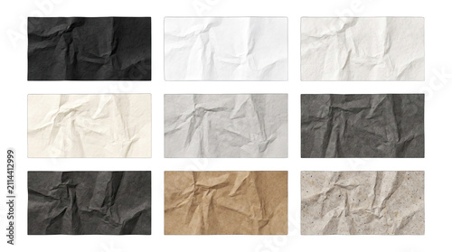 Textured crumpled paper sheets in various neutral tones during studio lighting Isolated on transparent background